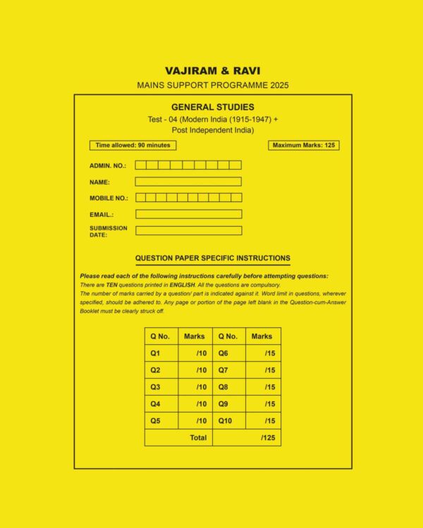 VAJIRAM& RAVI 2025 QUESTION CUM ANSWER BOOKLETS TEST-4 (MODERN+POST INDEPENDANCE) QCA 2025 FINAL (ENGLISH)
