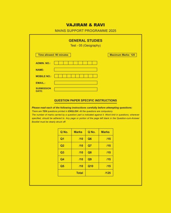 VAJIRAM& RAVI 2025 QUESTION CUM ANSWER BOOKLETS TEST-5 (GEOGRAPHY) QCA 2025 FINAL (ENGLISH)