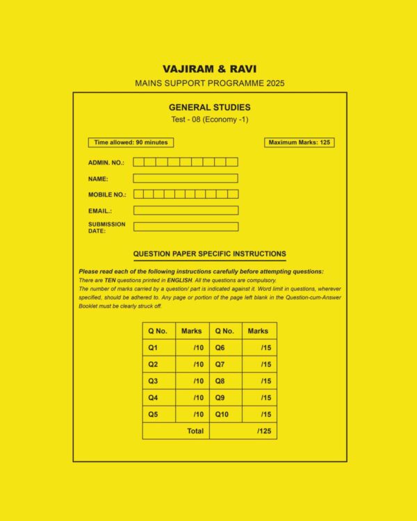 VAJIRAM& RAVI 2025 QUESTION CUM ANSWER BOOKLETS TEST-8 (ECONOMY-1) QCA 2025 FINAL (ENGLISH)