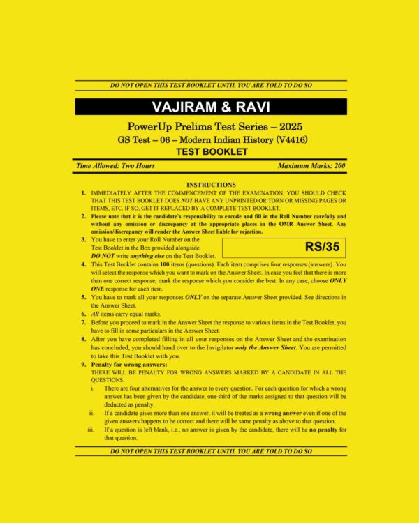 VAJIRAM & RAVI 2025 TEST-6 (MODERN INIDAN HISTORY) (V4416)2025 FINAL (ENGLISH) {BLACK AND WHITE}