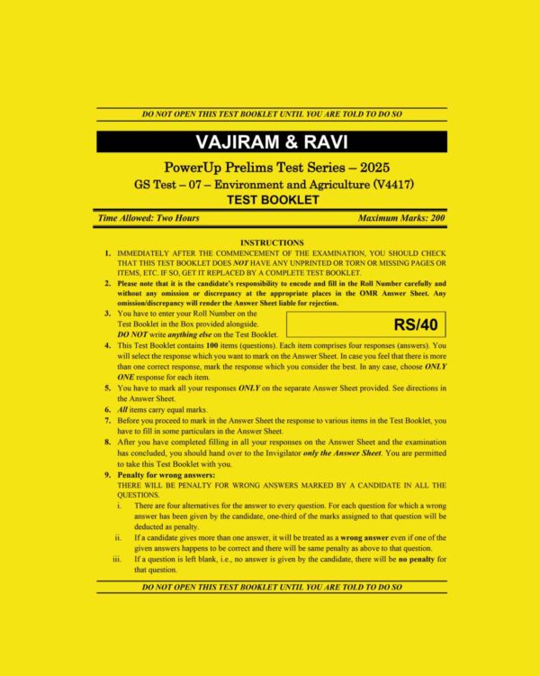VAJIRAM & RAVI 2025 TEST-7 (ENVIRONMENT & AGRICULTURE) (V4417) 2025 FINAL (ENGLISH) {BLACK AND WHITE}