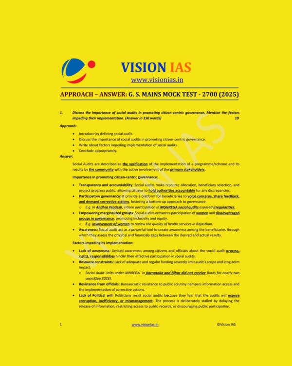 VISION IAS 2025 TEST-10 2700 MODEL ANSWER 2025 FINAL (ENGLISH) {BLACK AND WHITE}