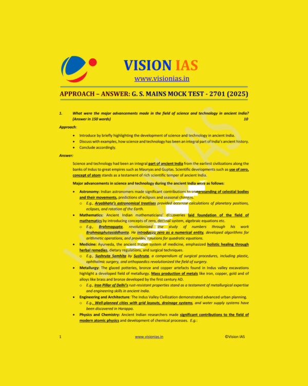 VISION IAS 2025 TEST-11 2701 MODEL ANSWER 2025 FINAL (ENGLISH) {BLACK AND WHITE}