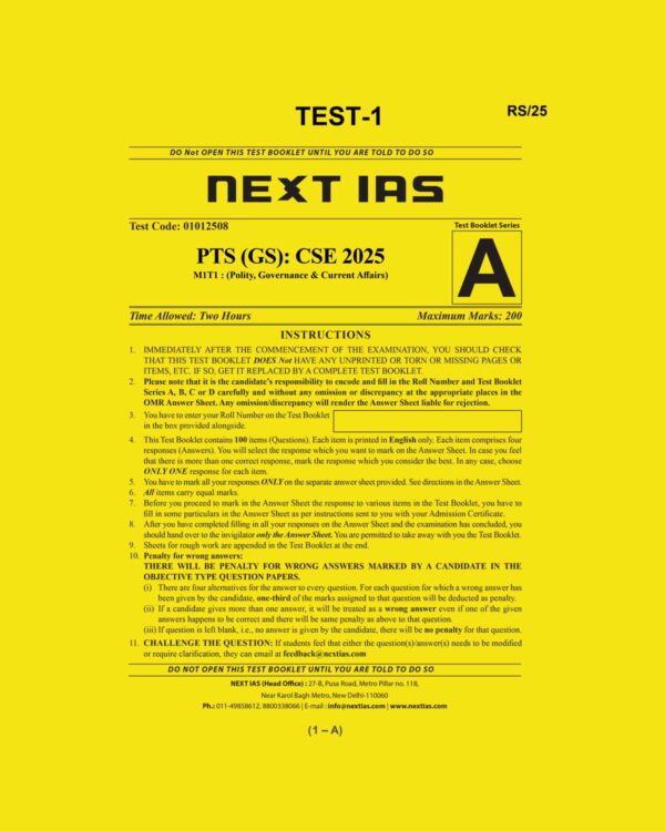 NEXTIAS 2025 TEST-1 2025 FINAL (ENGLISH) {BLACK AND WHITE}