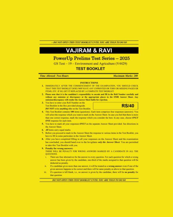 VAJIRAM & RAVI 2025 TEST-19 (ENVIRONMENT AND AGRICULTURE) (V4429) 2025 FINAL (ENGLISH) {BLACK AND WHITE}