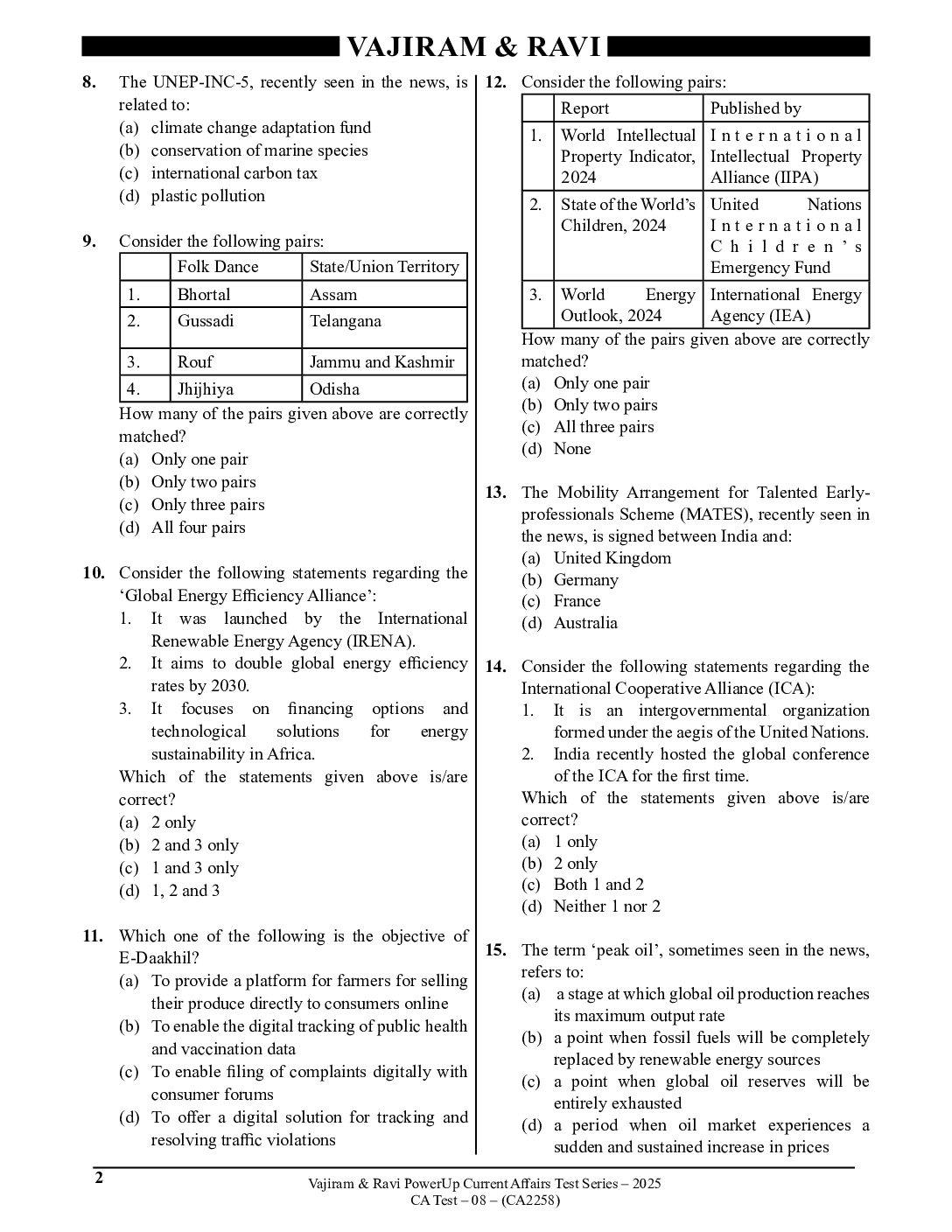 VAJIRAM RAVI 2025 CURRENT AFFAIRS TEST 8 CA 2258 2025 FINAL ENGLISH 