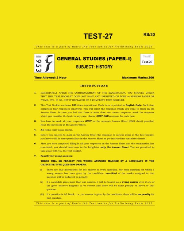 RAU,S IAS 2025 TEST-27 HISTORY 2025 FINAL (ENGLISH) {BLACK AND WHITE}