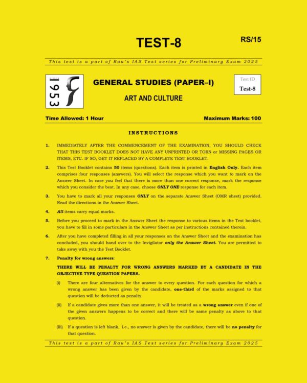 RAU,S IAS 2025 TEST-8 ART AND CULTURE 2025 FINAL (ENGLISH) {BLACK AND WHITE}