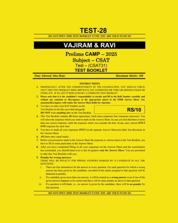 VAJIRAM & RAVI 2025 CAMP CAMP TEST-28 CSAT 2025 FINAL (ENGLISH) {BLACK AND WHITE}