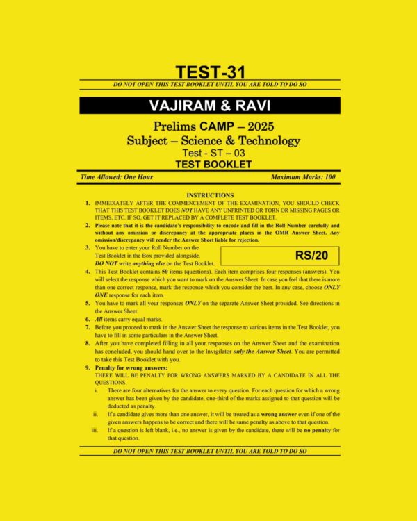 VAJIRAM & RAVI 2025 CAMP TEST-31 SCIENCE&TECHNOLOGY-3 2025 FINAL (ENGLISH) {BLACK AND WHITE}