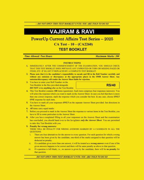 VAJIRAM & RAVI 2025 CURRENT AFFAIRS TEST-10 (CA-2260) 2025 FINAL (ENGLISH) {BLACK AND WHITE}