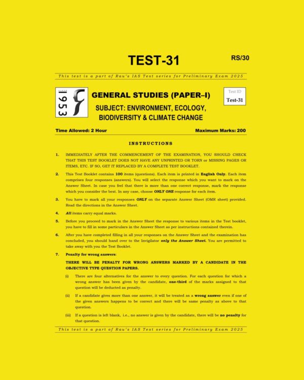 RAU,IAS 2025 TEST-31 ENVIRONMENT,ECOLOGY BIODIVERSITY &CLIMATE CHANGE 2025 FINAL (ENGLISH) {BLACK AND WHITE}