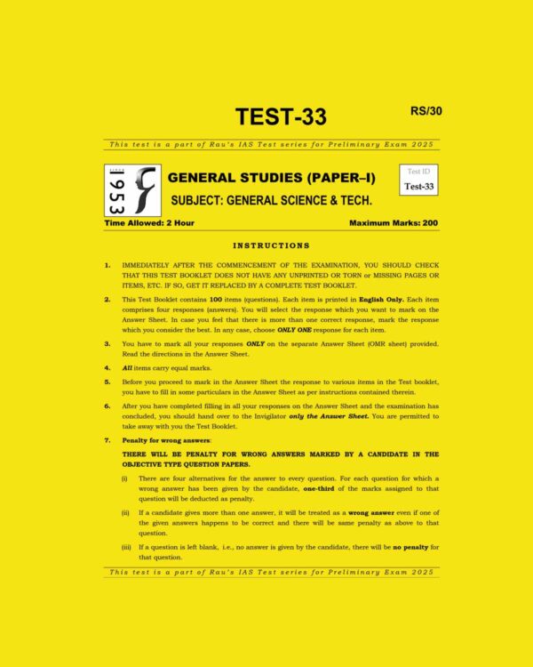 RAU,IAS 2025 TEST-33 GENERAL SCIENCE&TECH 2025 FINAL (ENGLISH) {BLACK AND WHITE}