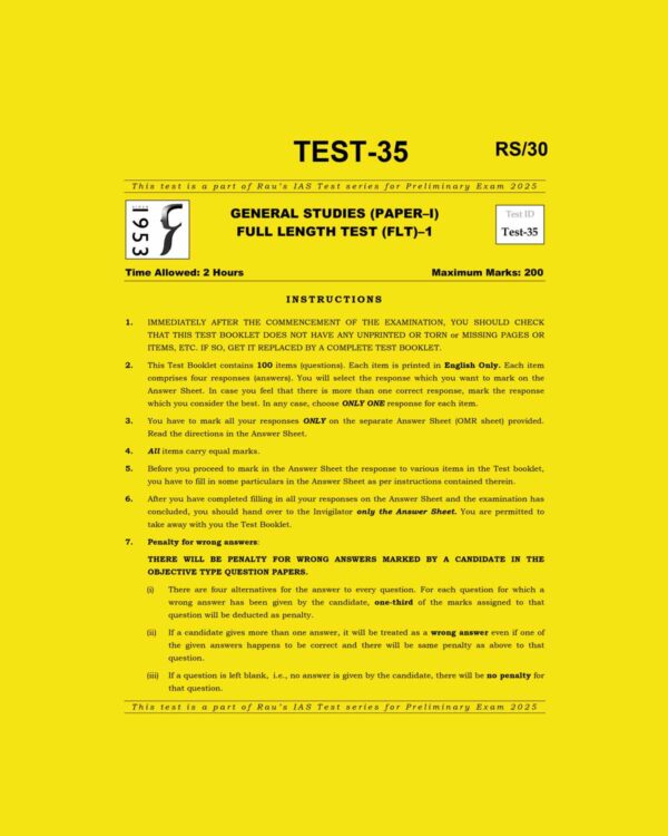 RAU,IAS 2025 TEST-35 GS FULL LENGTH TEST-1 2025 FINAL (ENGLISH) {BLACK AND WHITE}