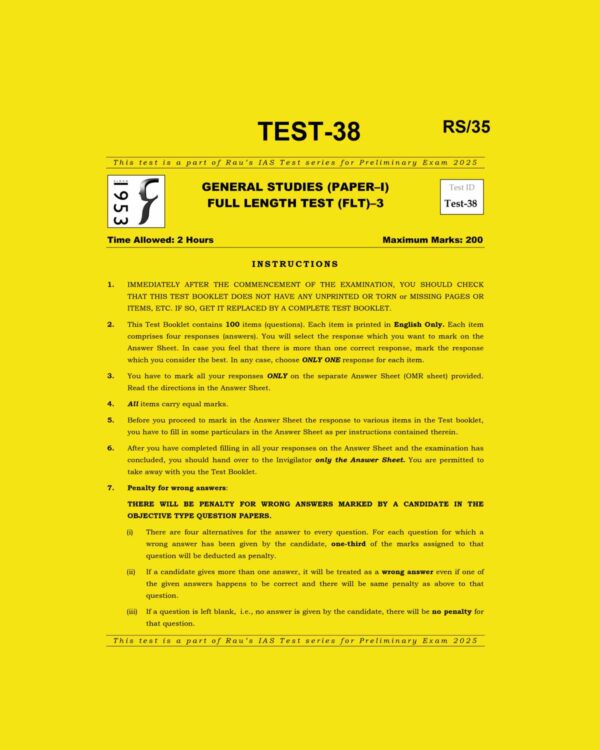 RAU,IAS 2025 TEST-38 GS FULL LENGTH TEST-3 2025 FINAL (ENGLISH) {BLACK AND WHITE}