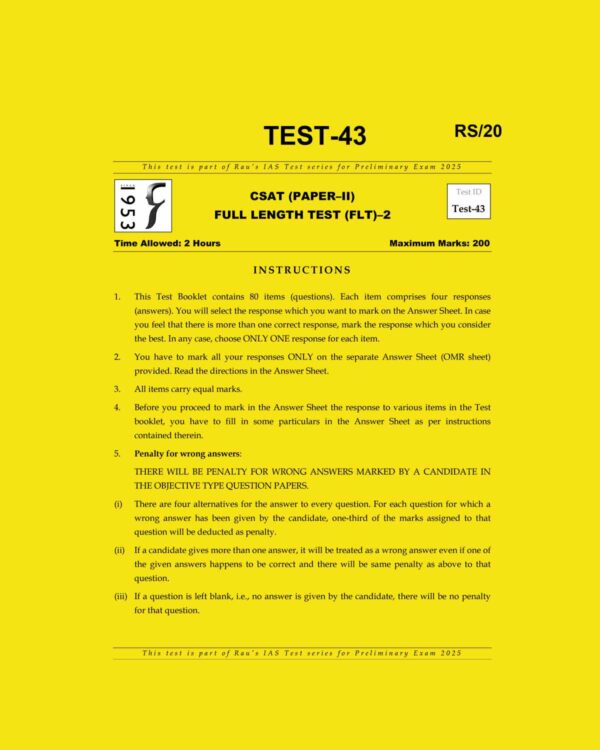 RAU,IAS 2025 -TEST-43 CSAT FULL LENGTH TEST-2 2025 FINAL (ENGLISH) {BLACK AND WHITE}