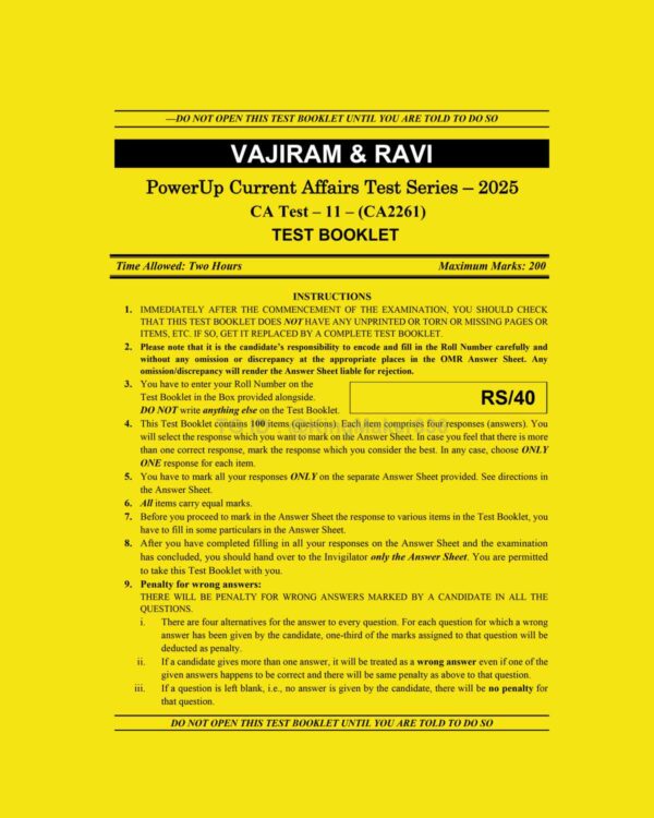 VAJIRAM & RAVI 2025 CURRENT AFFAIRS TEST-11 (CA-2261) 2025 FINAL (ENGLISH) {BLACK AND WHITE}