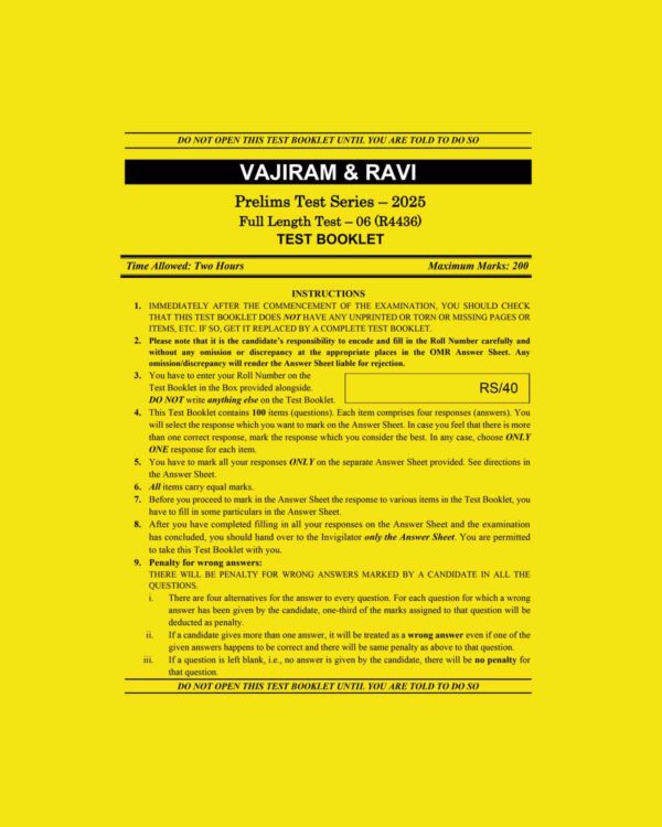 VAJIRAM & RAVI 2025 TEST-25 FULL TEST-6 (R4436) 2025 FINAL (ENGLISH) {BLACK AND WHITE}