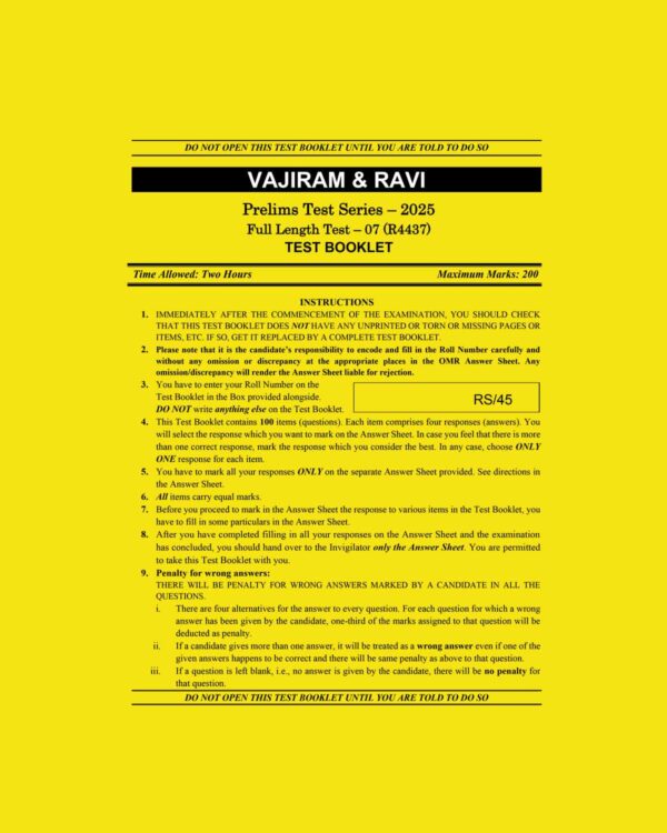 VAJIRAM & RAVI 2025 TEST-26 FULL TEST-7 (R4437) 2025 FINAL (ENGLISH) {BLACK AND WHITE}