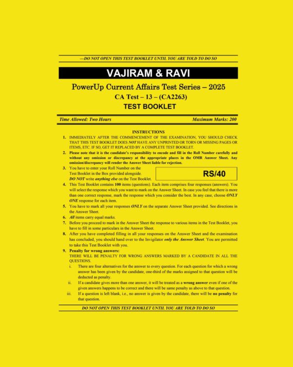VAJIRAM & RAVI 2025 CURRENT AFFAIRS TEST-13 (CA-2263) 2025 FINAL (ENGLISH) {BLACK AND WHITE}
