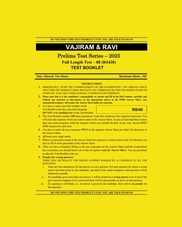 VAJIRAM & RAVI 2025 TEST-27 FULL TEST-8 (R4438) 2025 FINAL (ENGLISH) {BLACK AND WHITE}