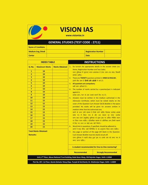 VISION IAS 2025 MAINS QCA TEST-21 2711 QUESTIONS CUM ANSWERS BOOKLET 2025 FINAL (ENGLISH & HINDI) {BLACK AND WHITE}
