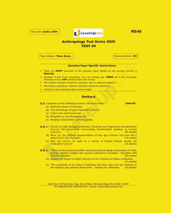 LEVELUP IAS 2025 ANTHROPOLOGY QUESTION CUM ANSWER BOOKLETS TEST-4 QCA BOOKLET 2025 FINAL (ENGLISH) {BLACK AND WHITE}