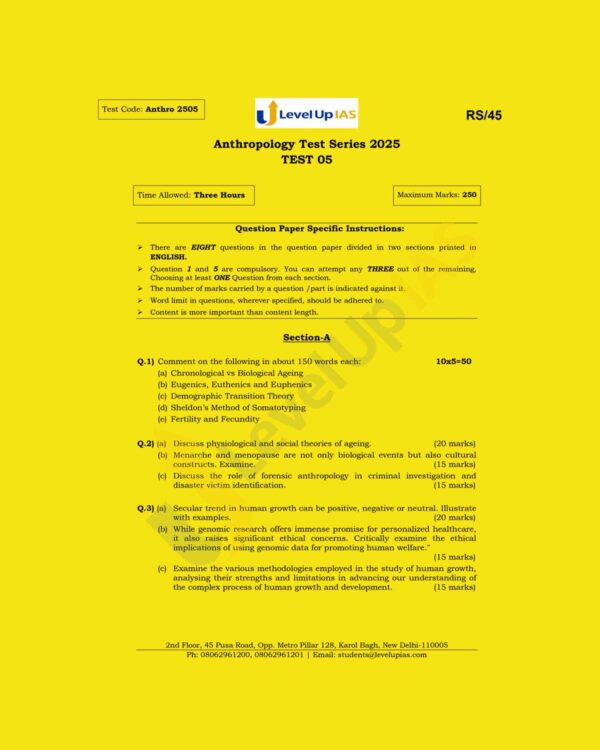 LEVELUP IAS 2025 ANTHROPOLOGY QUESTION CUM ANSWER BOOKLETS TEST-5 QCA BOOKLET 2025 FINAL (ENGLISH) {BLACK AND WHITE}