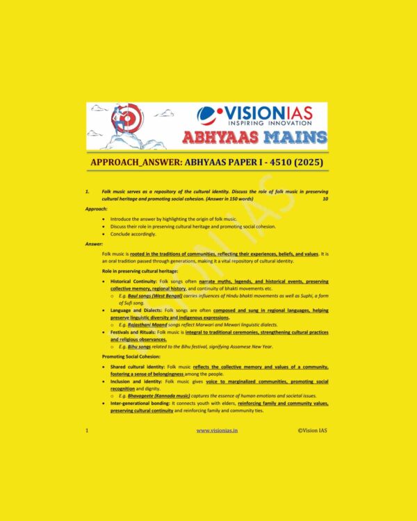 VISION IAS 2025 ABHYAAS MODEL ANSWERS GS-1(4510) 2025 FINAL (ENGLISH) {BLACK AND WHITE}