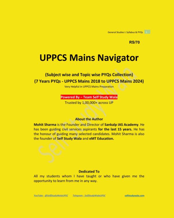 SELF STUDY WALA UPPCS MAINS QUESTIONS TOPICWISE, SUBJECTWISE PYQ 2018 TO 2024 FINAL (ENGLISH) {BLACK AND WHITE}