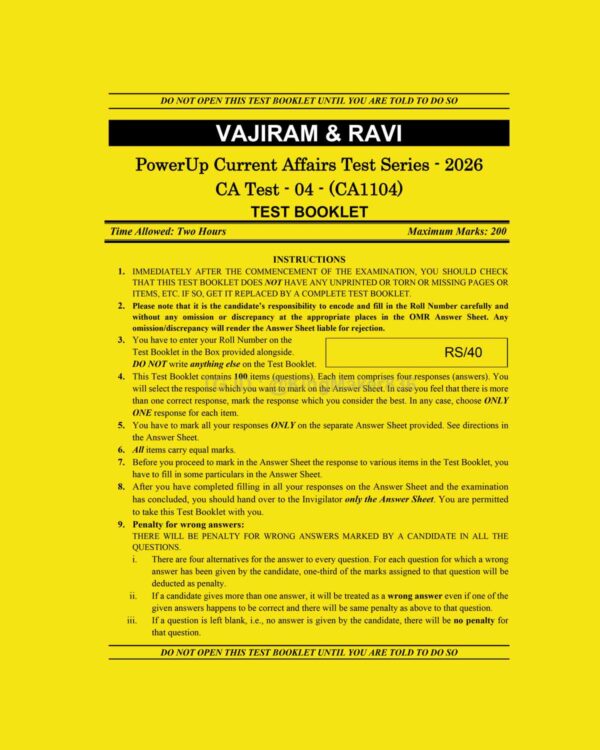 VAJIRAM & RAVI 2026 POWERUP CURRENT AFFAIRS TEST-4 2026 FINAL (CA1104) (ENGLISH) {BLACK AND WHITE}