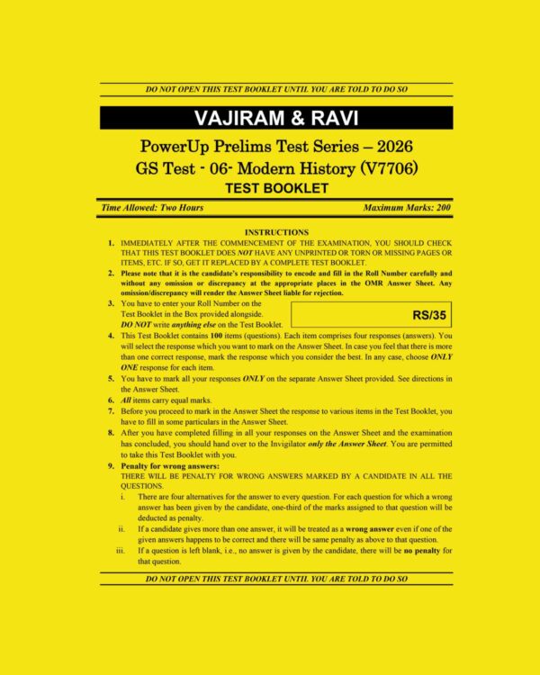 VAJIRAM & RAVI 2026 TEST-6 MODERN HISTORY (V7706) 2026 FINAL (ENGLISH) {BLACK AND WHITE}