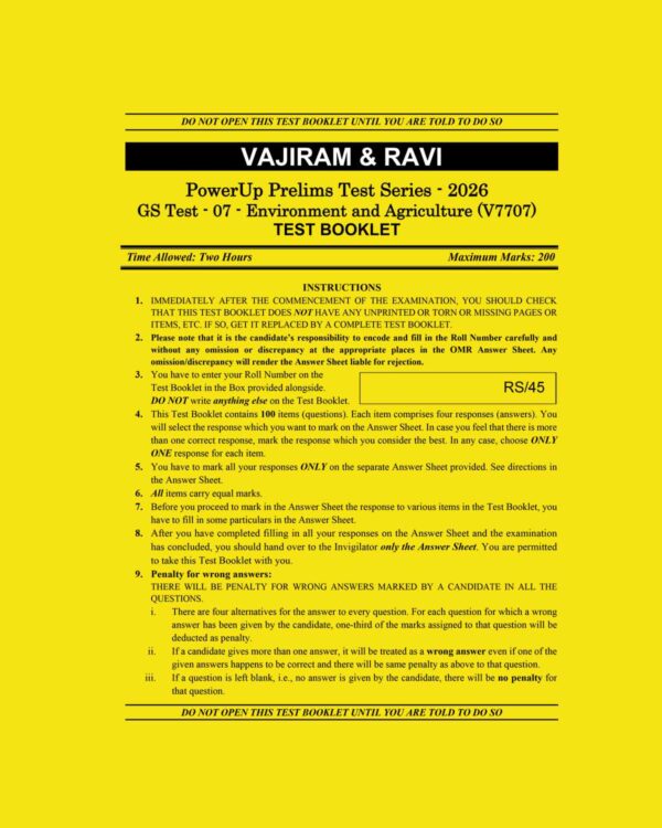 VAJIRAM & RAVI 2026 TEST-7 ENVIRONMENT AND AGRICULTURE (V7707) 2026 FINAL (ENGLISH) {BLACK AND WHITE}