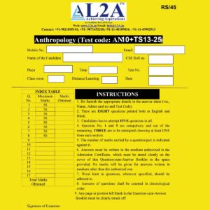 L2A QUESTIONS CUM ANSWER BOOKLETS 2026 TEST-12 QCA BOOKLET 2026 ANTHROPOLOGY FINAL (ENGLISH) {BLACK AND WHITE}
