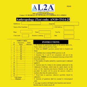L2A QUESTIONS CUM ANSWER BOOKLETS 2026 TEST-14 QCA BOOKLET 2026 ANTHROPOLOGY FINAL (ENGLISH) {BLACK AND WHITE}
